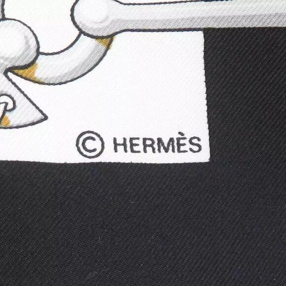 Auth HERMES Carre 90 Cliquetis Scarf Black/Gold/White Silk - e60123a - Picture 7 of 8